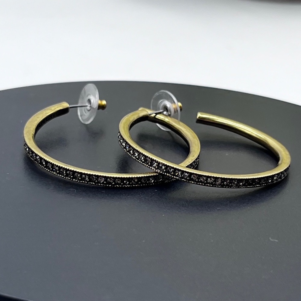 Heidi Daus Essential Elegance Pave Gray crystal Gold Tone Hoop Earrings